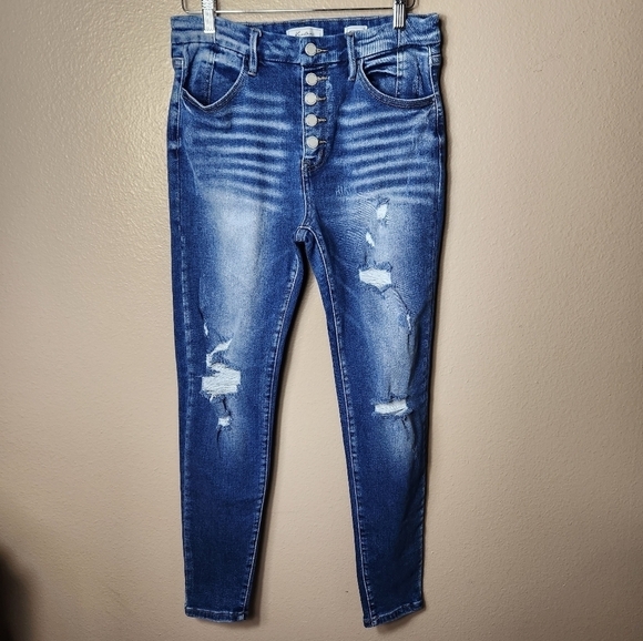 Kancan Signature Skinny Exposed Button Fly Distressed Jeans-Size 29 - Picture 1 of 8